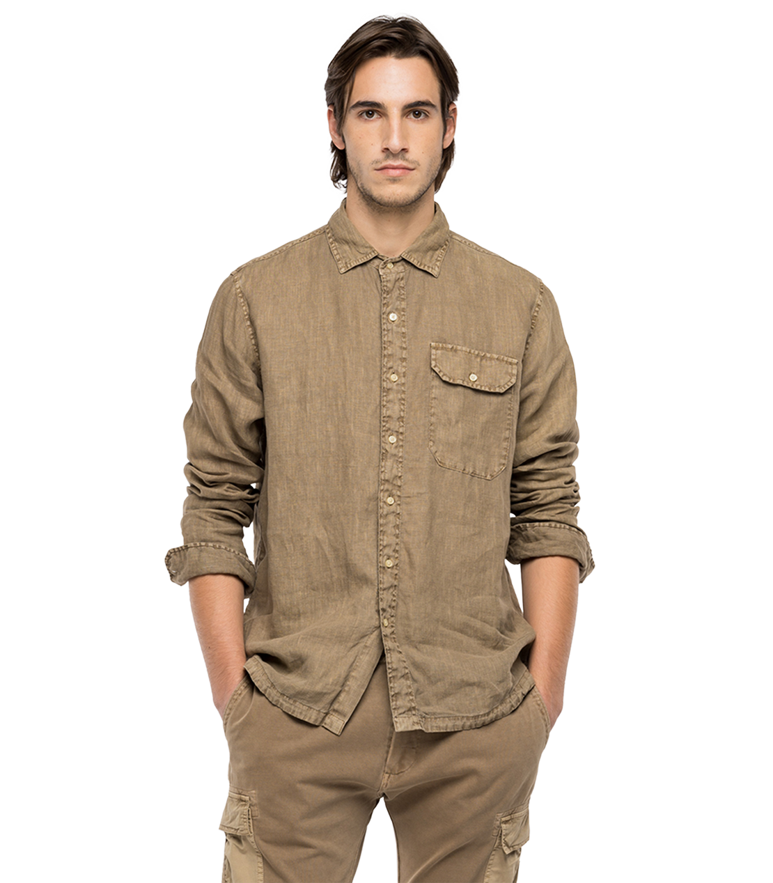 ガーメントダイ リネン ロングスリーブシャツ 詳細画像 シガーブラウン 1